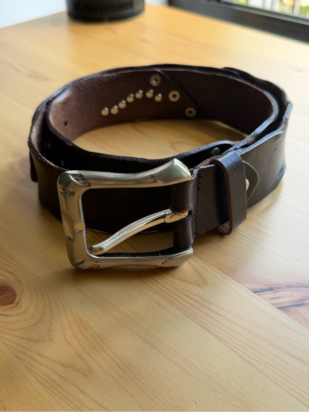 Classic Brown Leather Belt with Silver Buckle and Diamonte appliqué detail - Picture 1 of 3